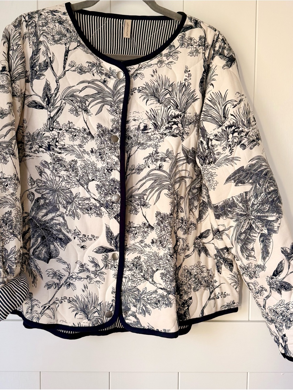 Floral Quilted Bomber Jacket in Blue & White by